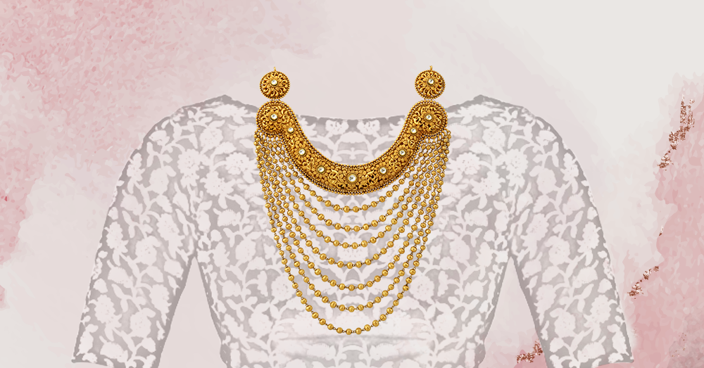 Antique gold layered necklace for boat neckline blouse
